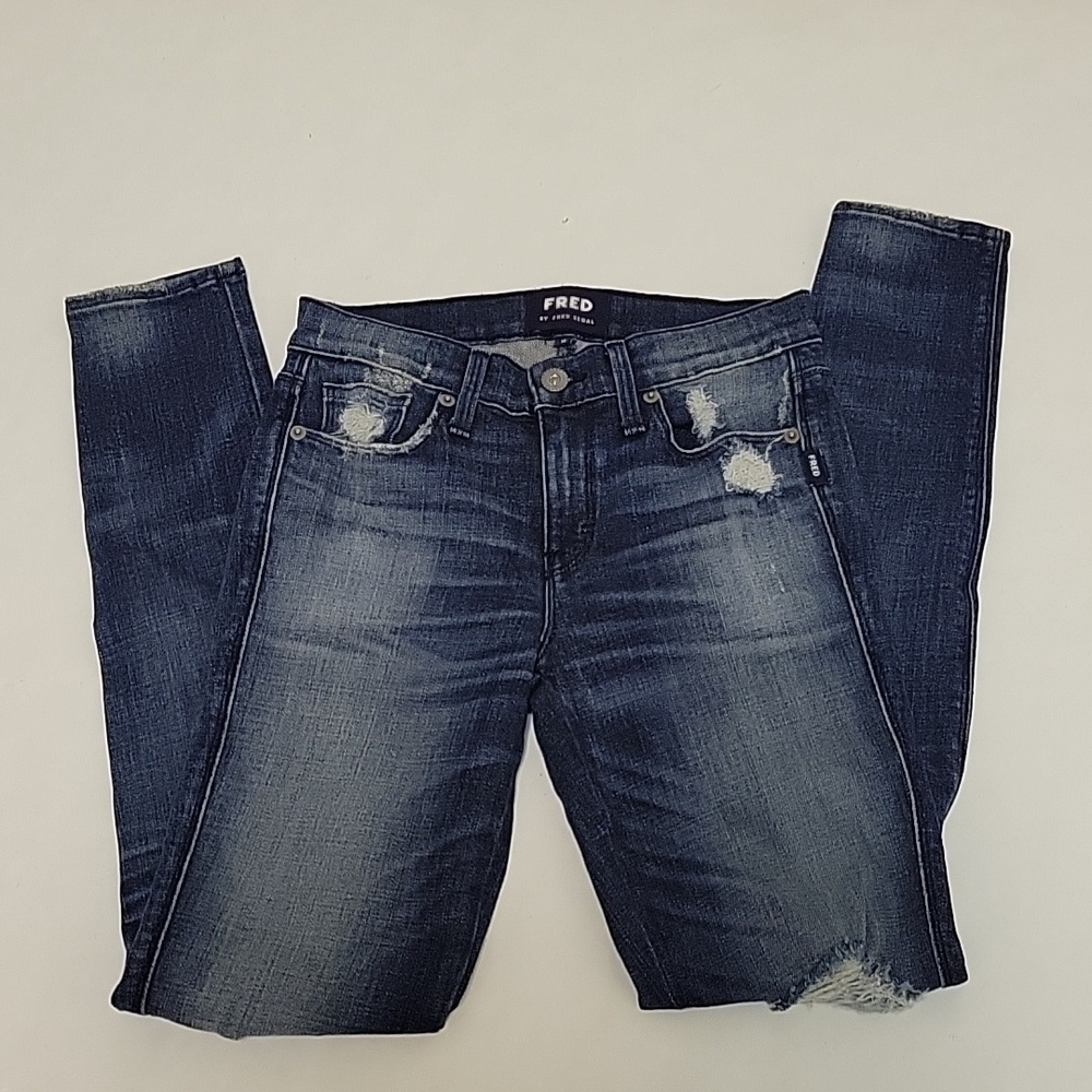 Fred by Fred Segal perfect skinny blue jeans, destructed women's sz 26
